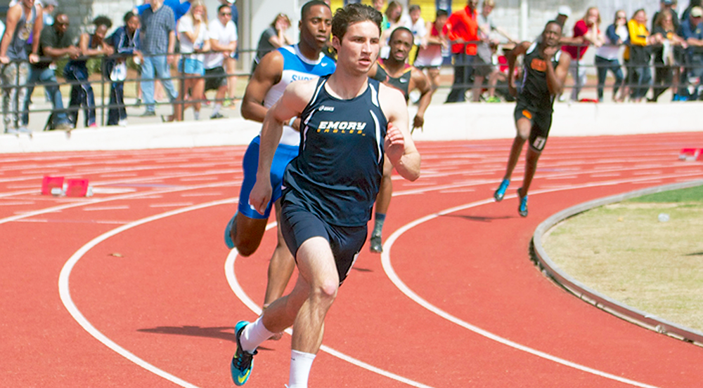 Freshman Robert Wilhelm III races past the bend. Wilhelm and the Eagles are set to host the University Athletic Association (UAA) Championships this weekend at home. | Courtesy of Emory Athletics