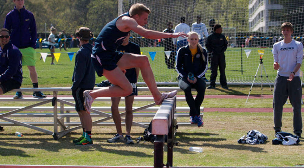 Junior Lukas Mees competes in the steeplechase. Mees was the only Eagle to win an event at the Catamount Classic last weekend. His 9:36.24 time set a new meet record in the event. | Courtesy of Emory Athletics