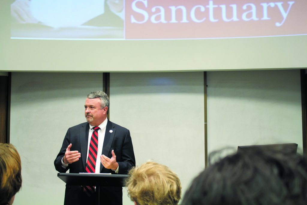 State Rep. Earl Erhart (R-Powder Springs) discusses his 'sanctuary campus' and Title IX bill in White Hall March 22./Alex Klugerman, Asst. News Editor/Campus