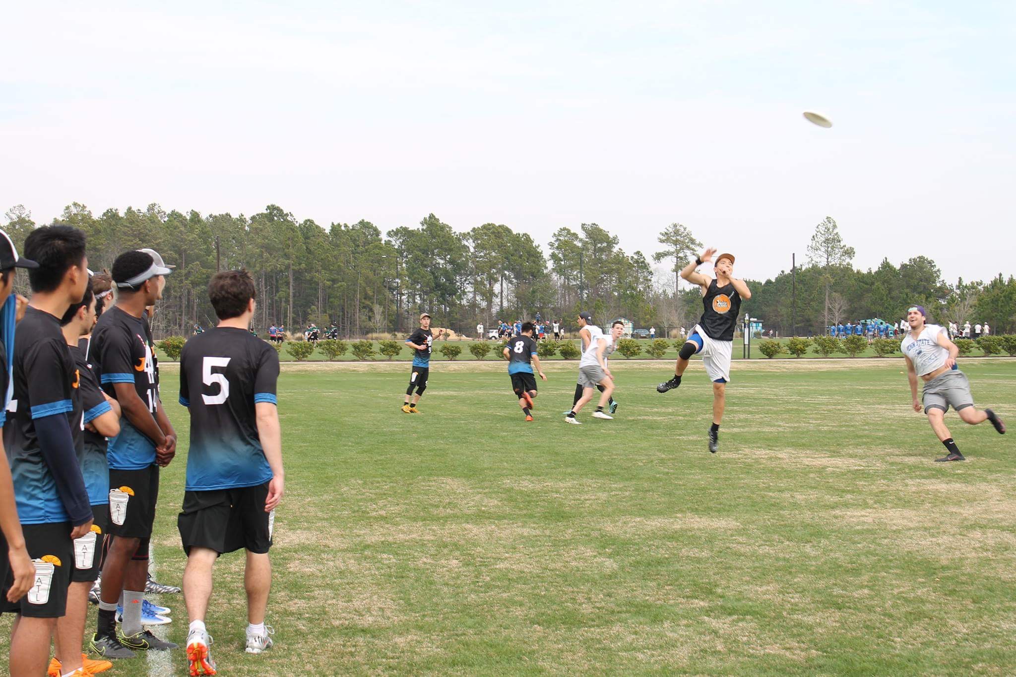 The team looks on as Junior Anders Olsen leaps for the disc. Photo courtesy of Ishaan Dave.