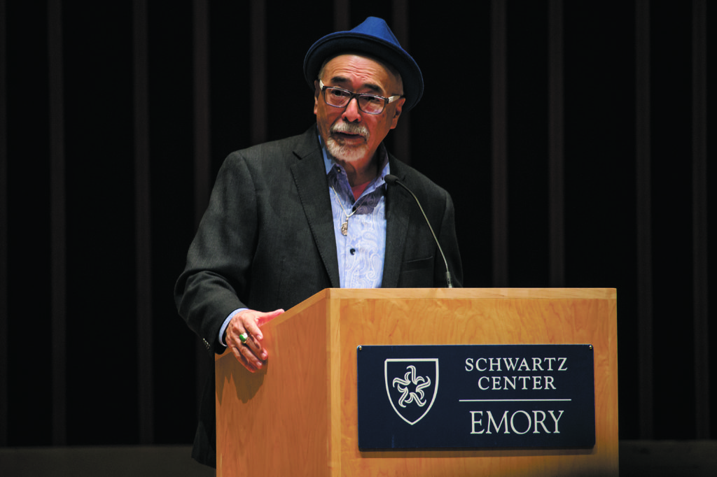U.S. Poet Laureate Juan Felipe Herrera reads poetry at the Schwartz Center Feb. 19. / Christine Song, Staff